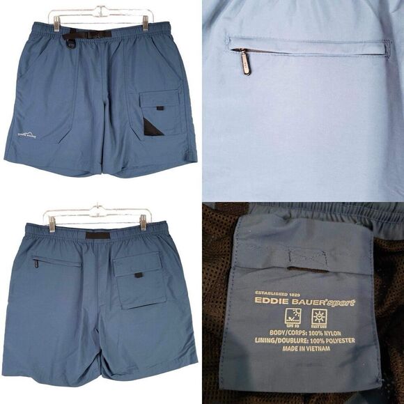 Eddie Bauer Sport Cargo Shorts Mens Size Large L Blue Stretch Nylon - Picture 1 of 14